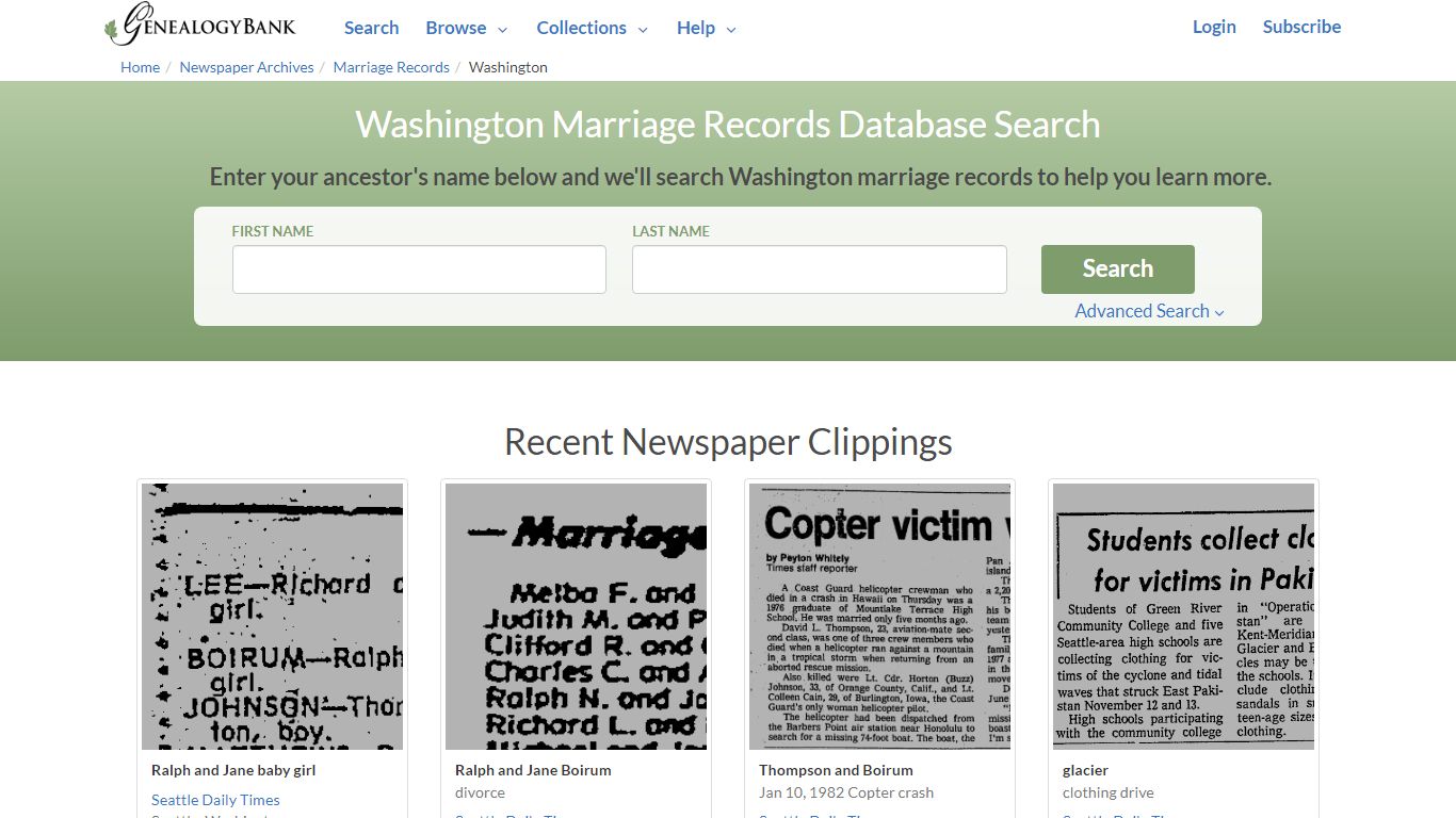 Public Marriage Records in Washington | GenealogyBank